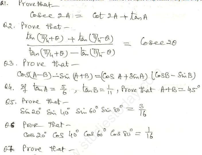 trigonometry assignment class 11